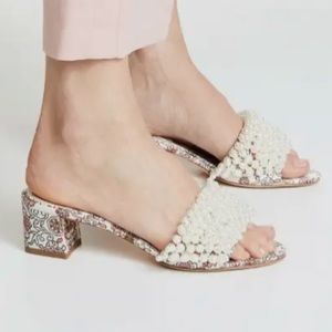 Tory Burch NEW Tatiana 45MM Printed Satin Hicks Garden Slide Sandal Pearls- 10M